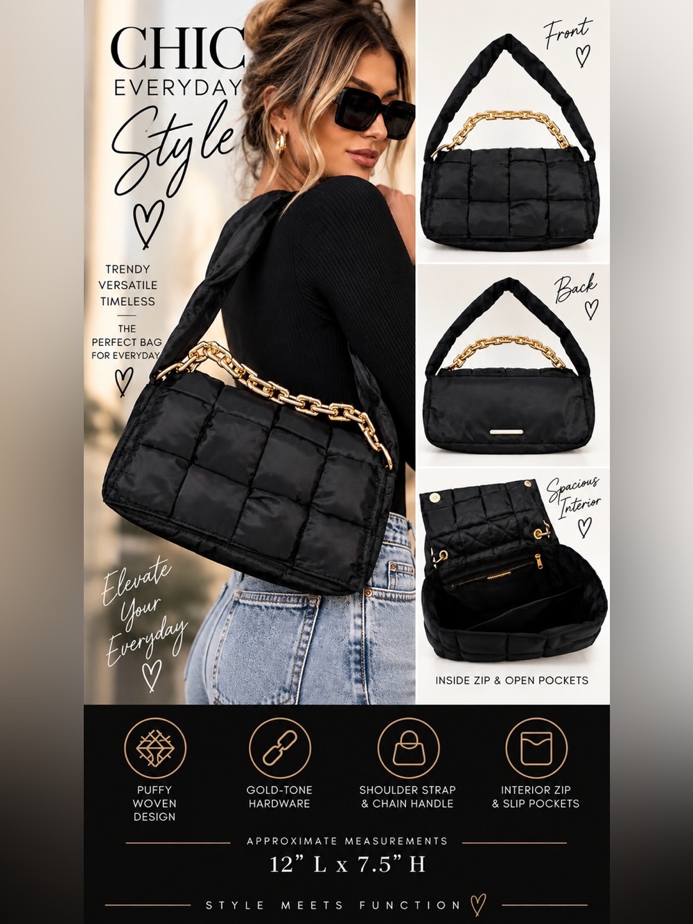 $10 or 🆓 BUY ONE GET ONE FREE 🆓 Black Puffy Woven Quilted Shoulder Bag